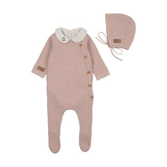 Bee & Dee Leather Knit Footie/Bonnet Muted Pink