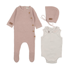Bee & Dee Leather Knit Footie/Bonnet Muted Pink Open Feet