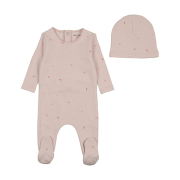 Bee & Dee Flag/Bow Print Footie/Beanie Dusty Pink