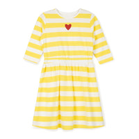 Phil and Phoebe Yellow Pique Striped Heart Tee Dress
