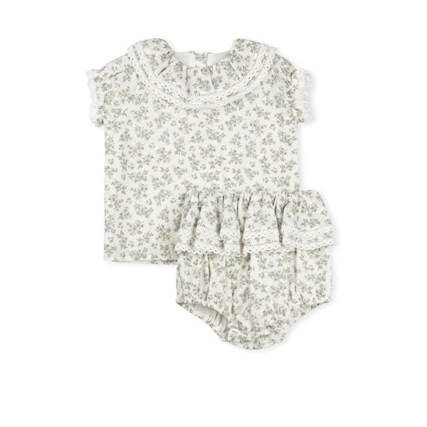 One Child Floral Liberty Printed Lace Trim Shirt And Bloomers
