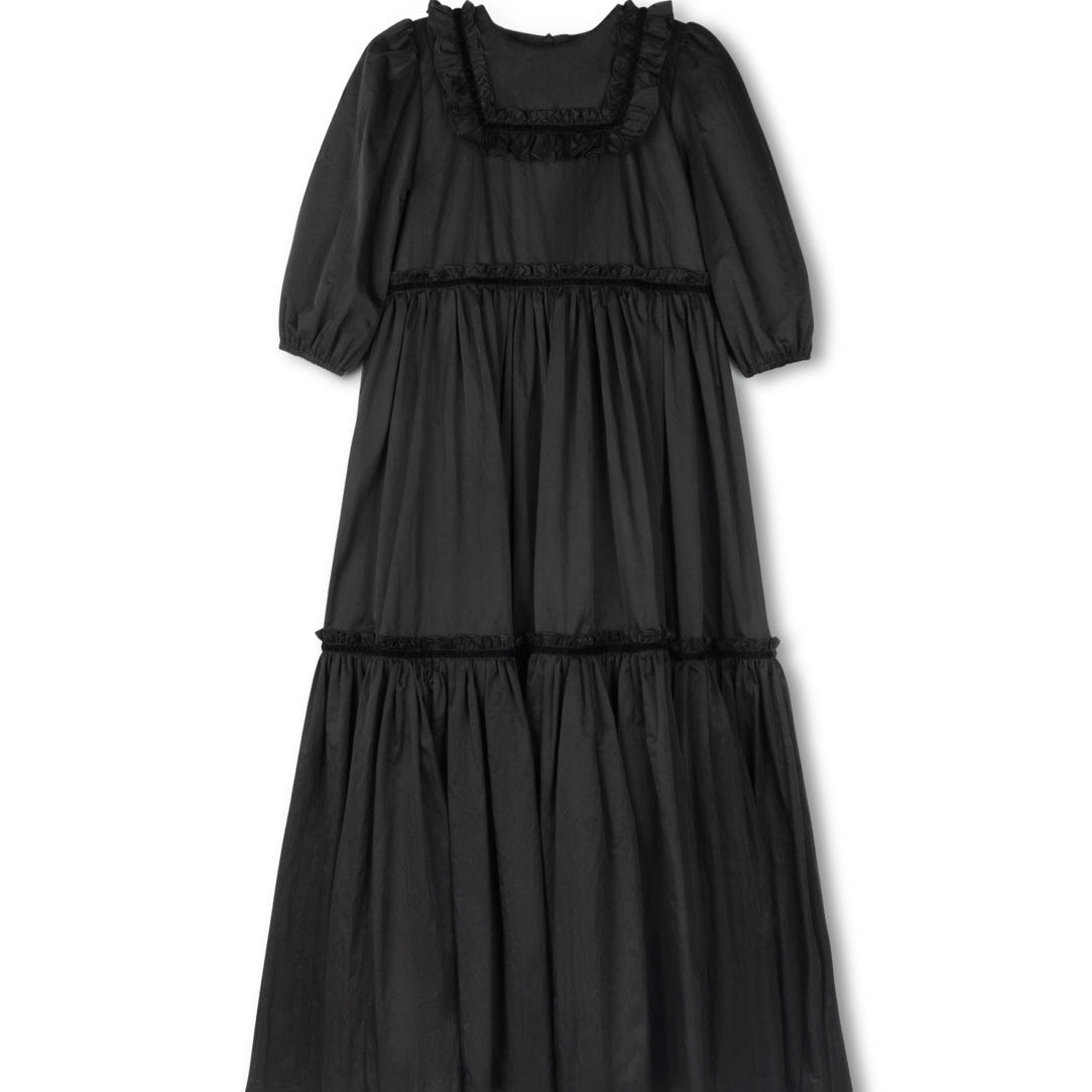 Lilou Black Taffeta Tiered Ankle Gown | Buttons Bebe Lilou Black Taffeta Tiered Ankle Gown | Buttons Bebe