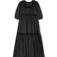 Lilou Black Taffeta Tiered Ankle Gown