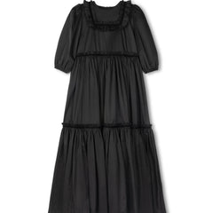 Lilou Black Taffeta Tiered Ankle Gown