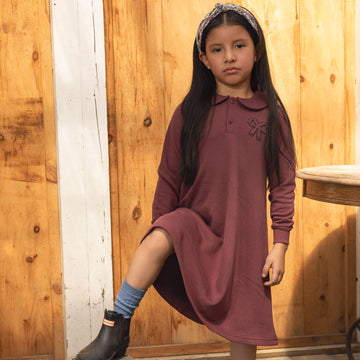 Bondoux Sherpa Embroidery Wine Dress (261DR)