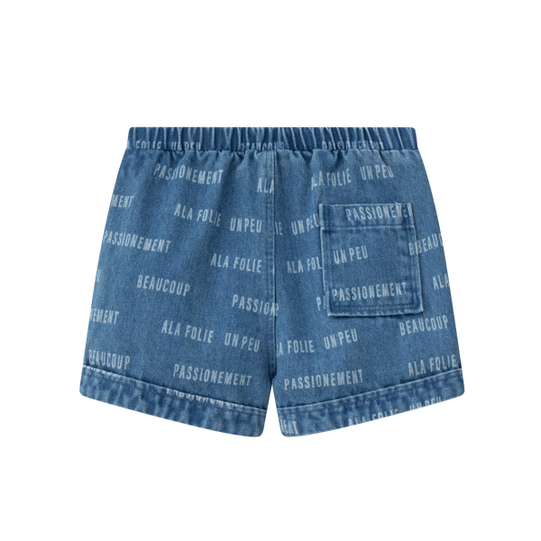 Coco Blanc Blue Denim Denim Printed Shorts