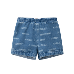 Coco Blanc Blue Denim Denim Printed Shorts