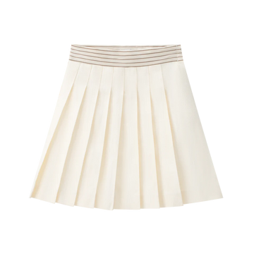 Coco Blanc Cream Pleated Skirt With Stripe Waist