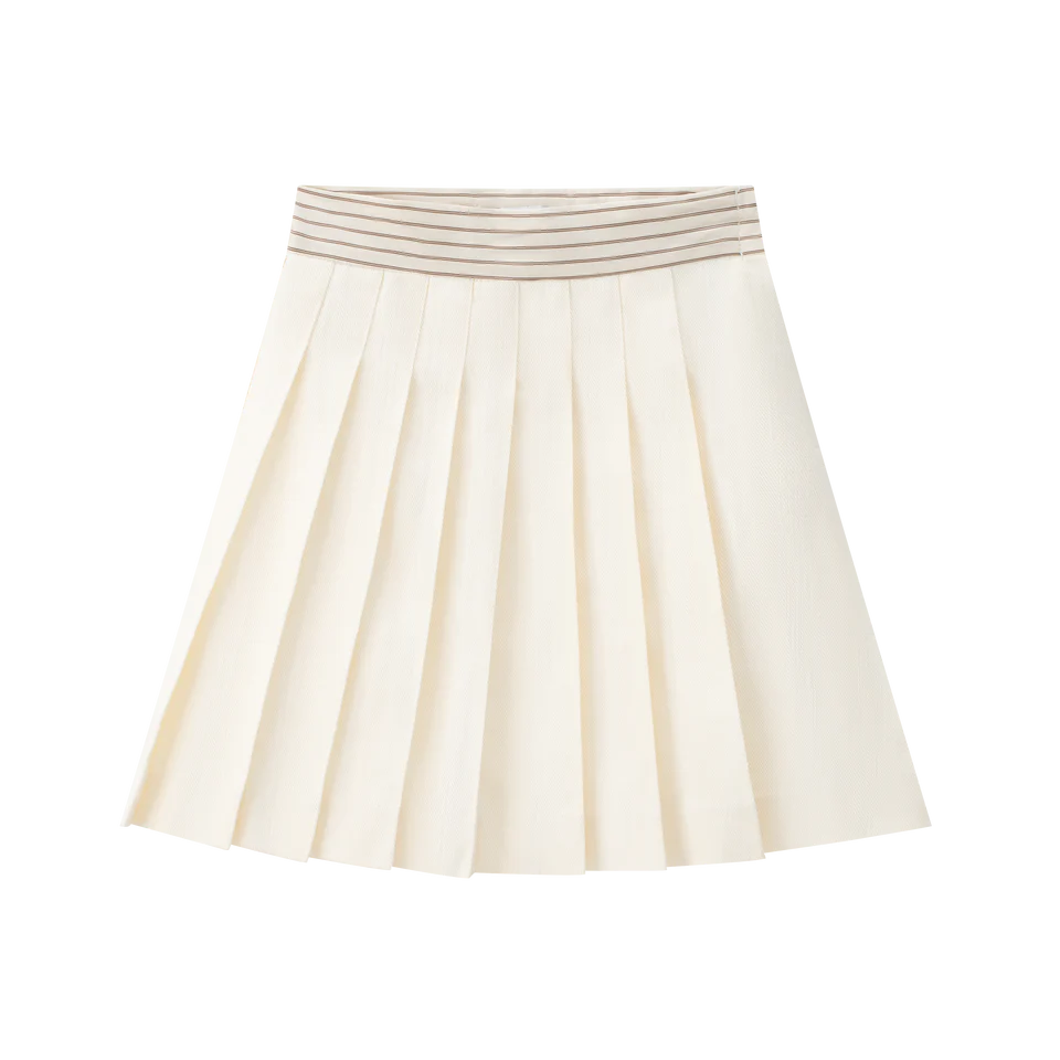 Coco Blanc Cream Pleated Skirt With Stripe Waist