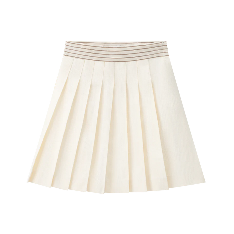 Coco Blanc Cream Pleated Skirt With Stripe Waist | Buttons Bebe