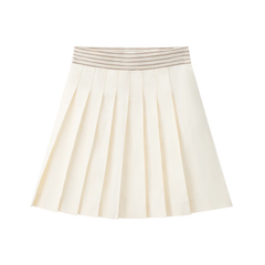 Coco Blanc Cream Pleated Skirt With Stripe Waist