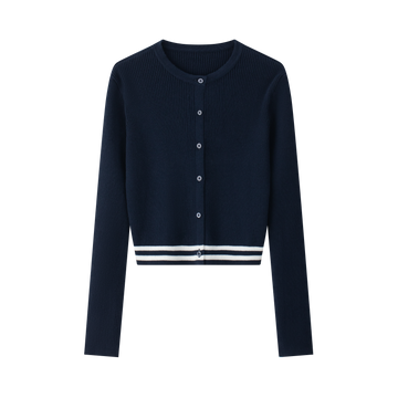 Coco Blanc Navy Cardigan With Stripe Cuff SS26