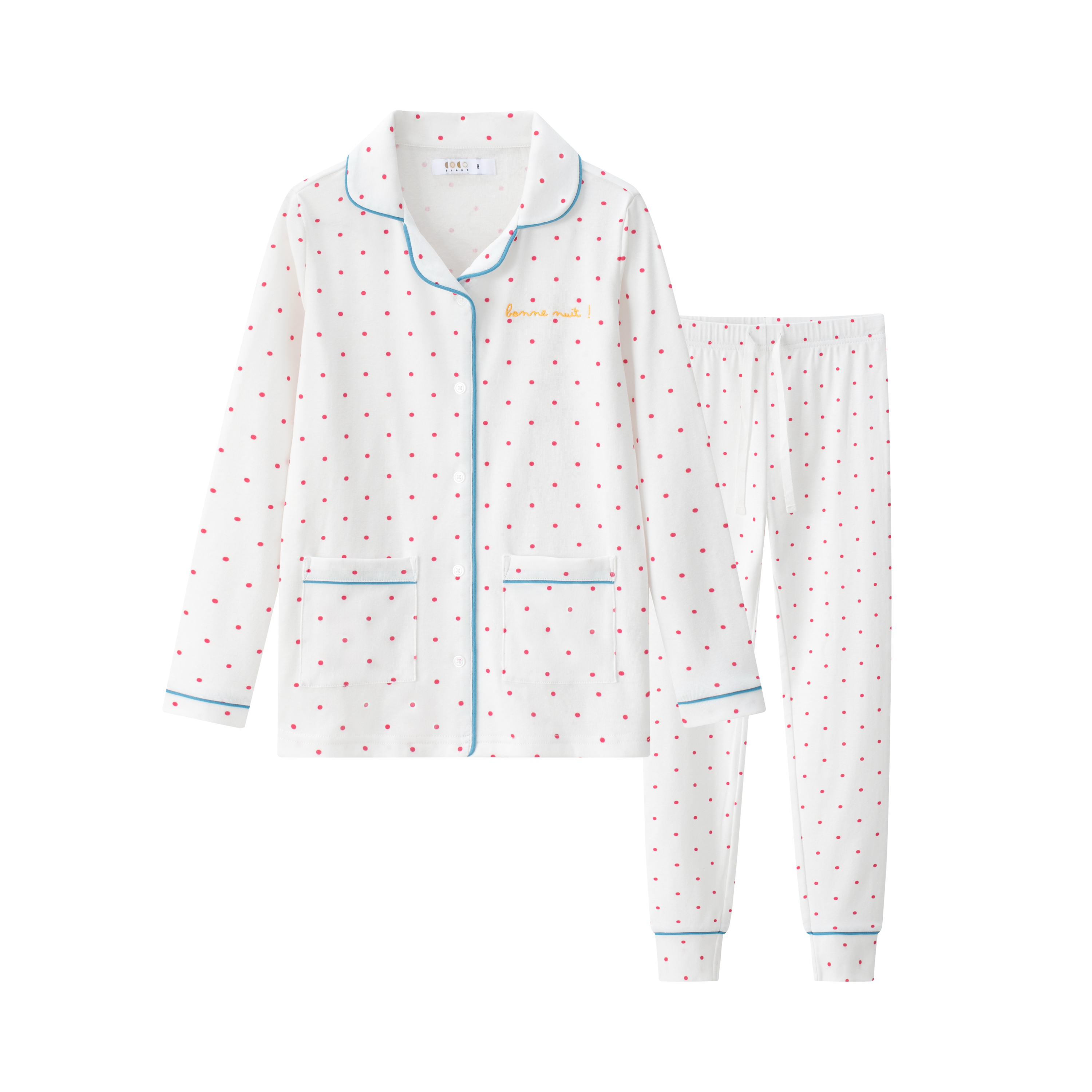 cotton night dress for women Coco Blanc Pink Polka Dot Long PJ