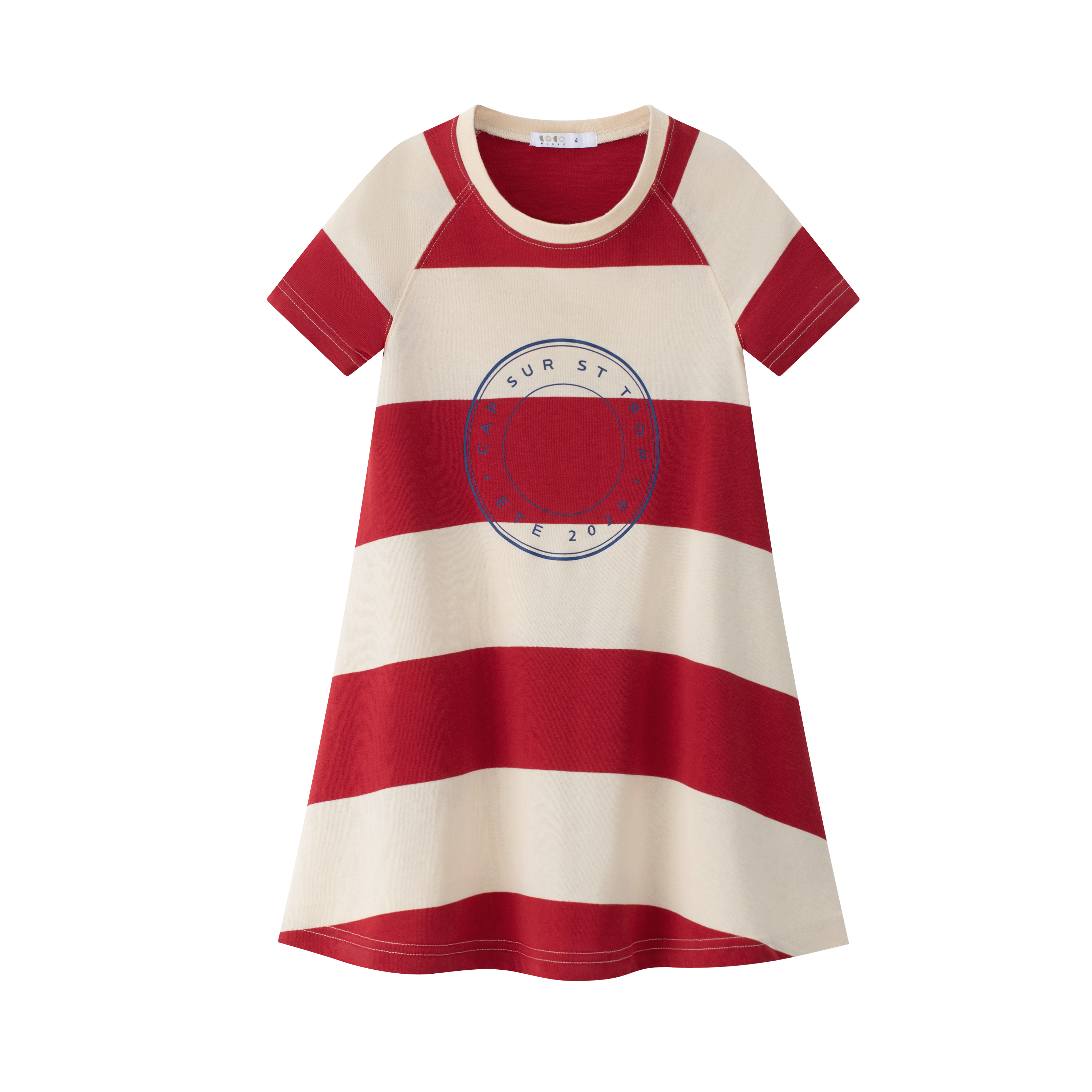 Coco Blanc Red Stripe Short Sleeved Striped A-line Dress