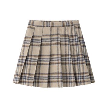 Coco Blanc Pleated Plaid Skirt - Blue Plaid CB4030