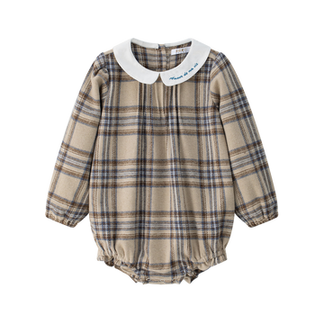 Coco Blanc Plaid Girl Romper - Blue Plaid CB4031