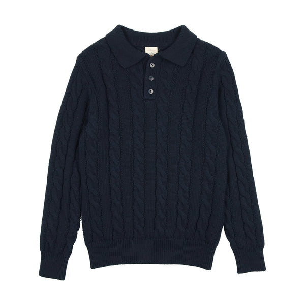 Analogie By Lil Legs Cable Knit Polo Navy