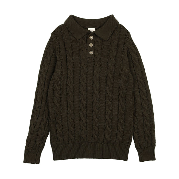 Analogie By Lil Legs Cable Knit Polo Olive