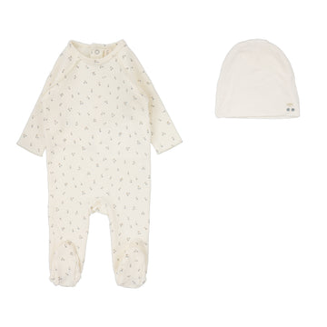Lilette By Lil Legs Cherry Print Footie Set Cream/Blue
