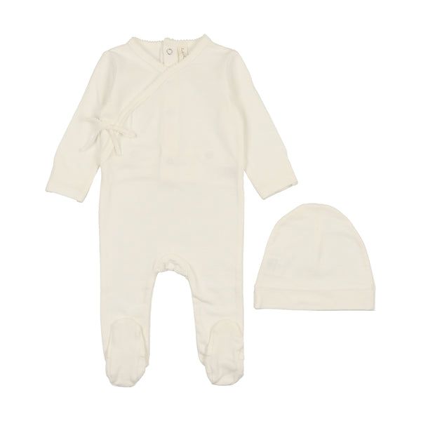 Lilette By Lil Legs Brushed Cotton Wrapover Footie Set Winter White