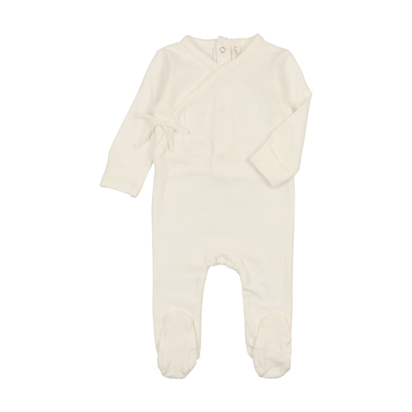 Lilette By Lil Legs Brushed Cotton Wrapover Footie Winter White