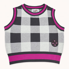 HEV Green Plaid Knit Vest With Striped Trims (HKN846)