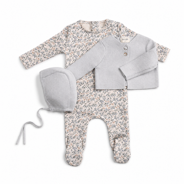 Bee & Dee Petite Fleurs Footie/Cardigan - Dusty Blue (AWD-77)