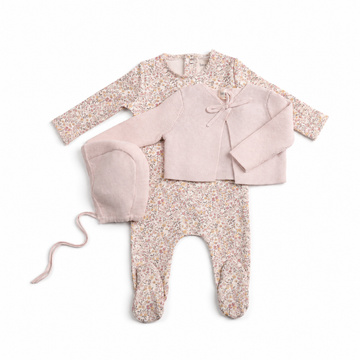 Bee & Dee Petite Fleurs Footie/Cardigan - Hushed Pink (AWD-77)