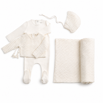 Bee & Dee Herringbone Cardigan Footie Layette Set - Chalk White (AWD-69)