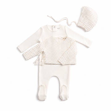 Bee & Dee Herringbone Cardigan Footie - Chalk White (AWD-69)