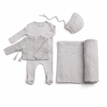 Bee & Dee Herringbone Cardigan Layette Set - Fortress (AWD-69)