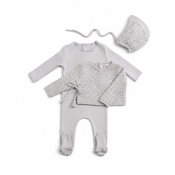 Bee & Dee Herringbone Cardigan Footie - Fortress (AWD-69)