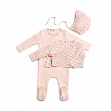 Bee & Dee Herringbone Cardigan Footie - Pearly Pink (AWD-69)