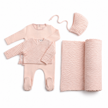 Bee & Dee Herringbone Cardigan Layette Set - Pearly Pink (AWD-69)