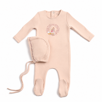 Bee & Dee Cradle Scene Footie/Bonnet - Champagne Pink (AWD-03)