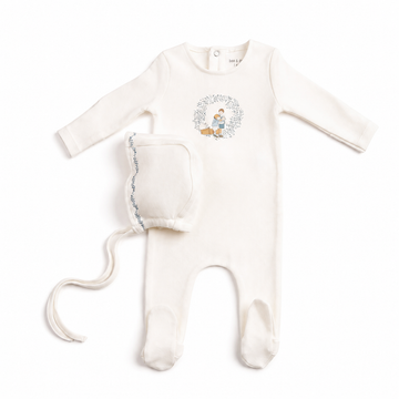 Bee & Dee Cradle Scene Footie/Bonnet - Chalk White Boys (AWD-03)