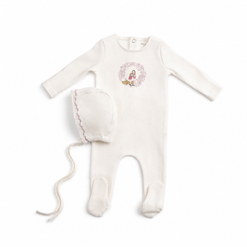 Bee & Dee Cradle Scene Footie/Bonnet - Chalk White Girls (AWD-03)
