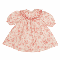 Noma SS Coral Toile Print Large Collar Dress Short Sleeves