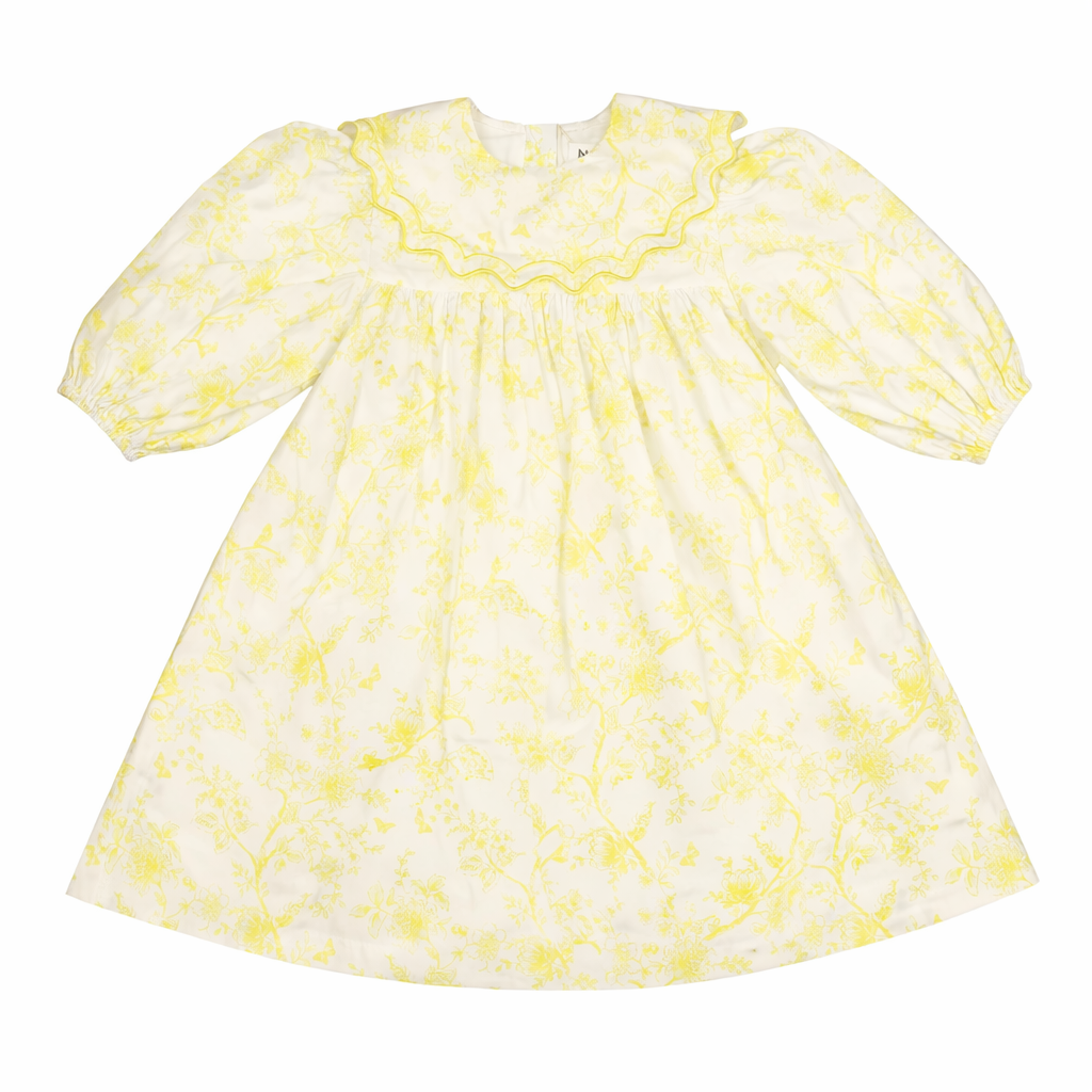 Noma SS Yellow Toile Print Large Collar Dress Short Sleeves | Buttons Bebe Noma SS Yellow Toile Print Large Collar Dress Short Sleeves | Buttons Bebe