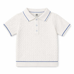 Noma Dark Blue Cable Polo Knit With Tuc Tuc