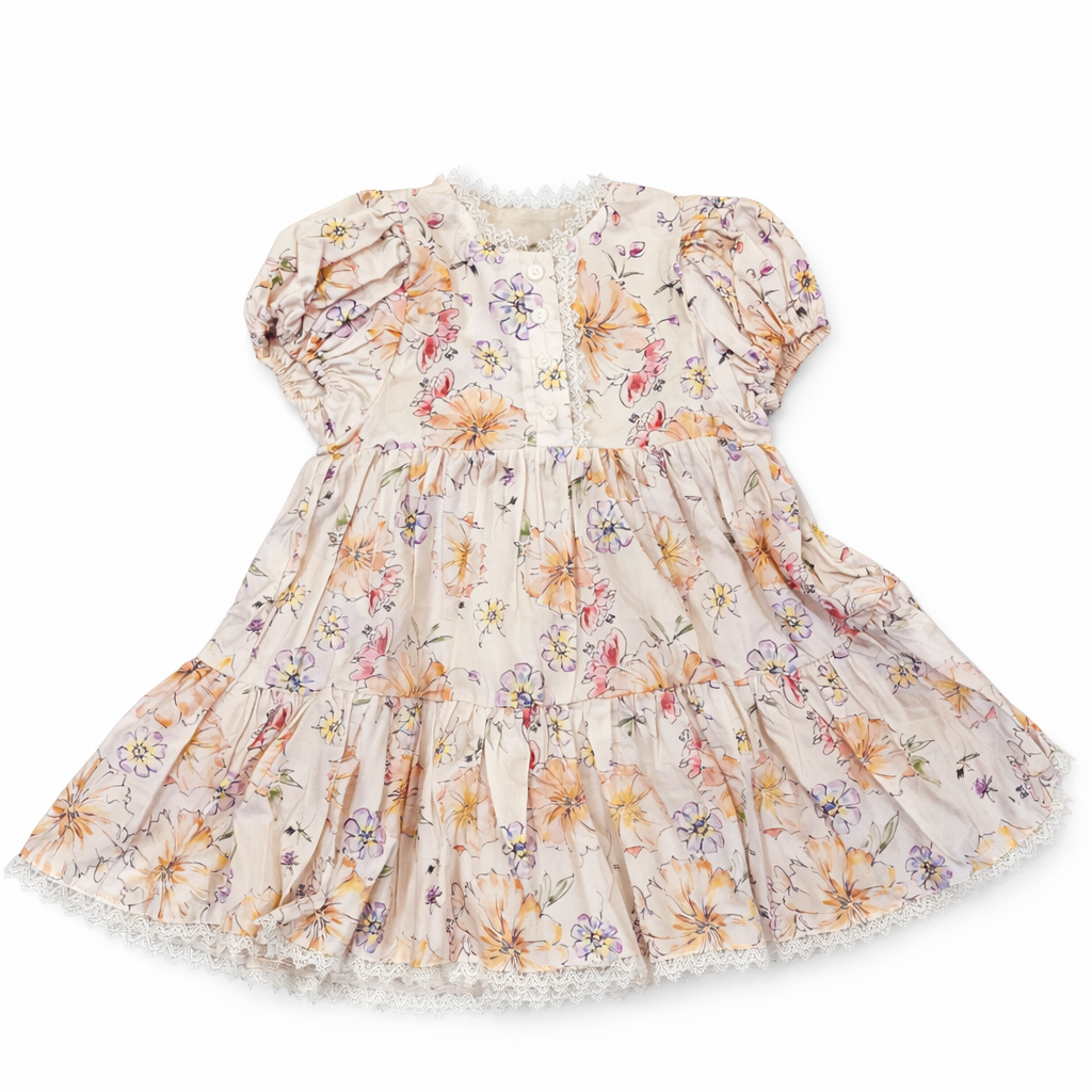 Belati YELLOW FLORAL DRESS WITH FRONT PLACKET SHORT SLEEVES (BDR211) Belati YELLOW FLORAL DRESS WITH FRONT PLACKET SHORT SLEEVES (BDR211)