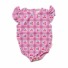 Piupiuchick Lilac W/ Cherries Allover Sleeveless Baby Romper