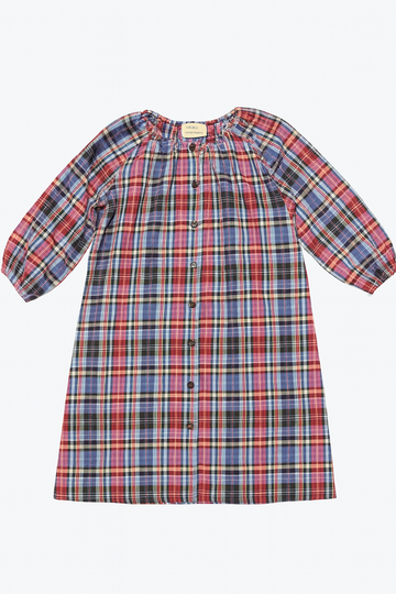 Wander + Wonder Blue Multi Plaid Peasant Dress