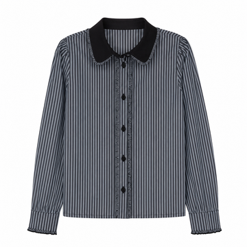 Daintti by Velvette Label Black Striped Blouse (EF367)