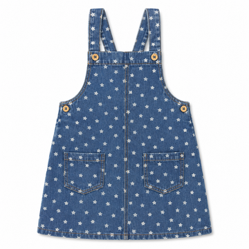 Piupiuchick Washed Navy Denim Short Strap Dress with Stars