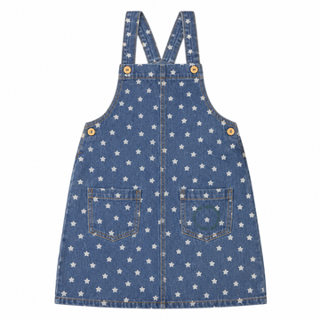 Piupiuchick Washed Navy Denim Knee-Length Strap Dress with Stars