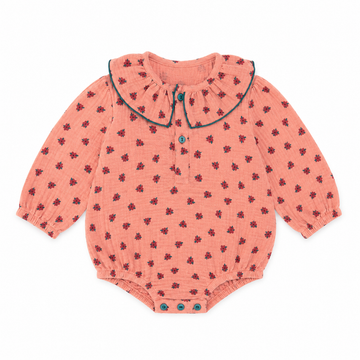 Piupiuchick Pink Long Sleeve Romper with Little Flowers
