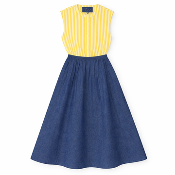 Tea Yellow Striped Top Denim Skirt Dress