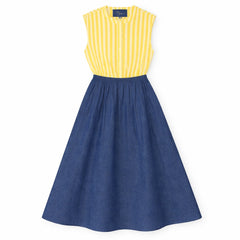 Tea Yellow Striped Top Denim Skirt Dress
