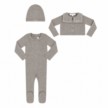 Little Parni GREY COLOR Embroidered Collar Baby Cardigan Set (K695)